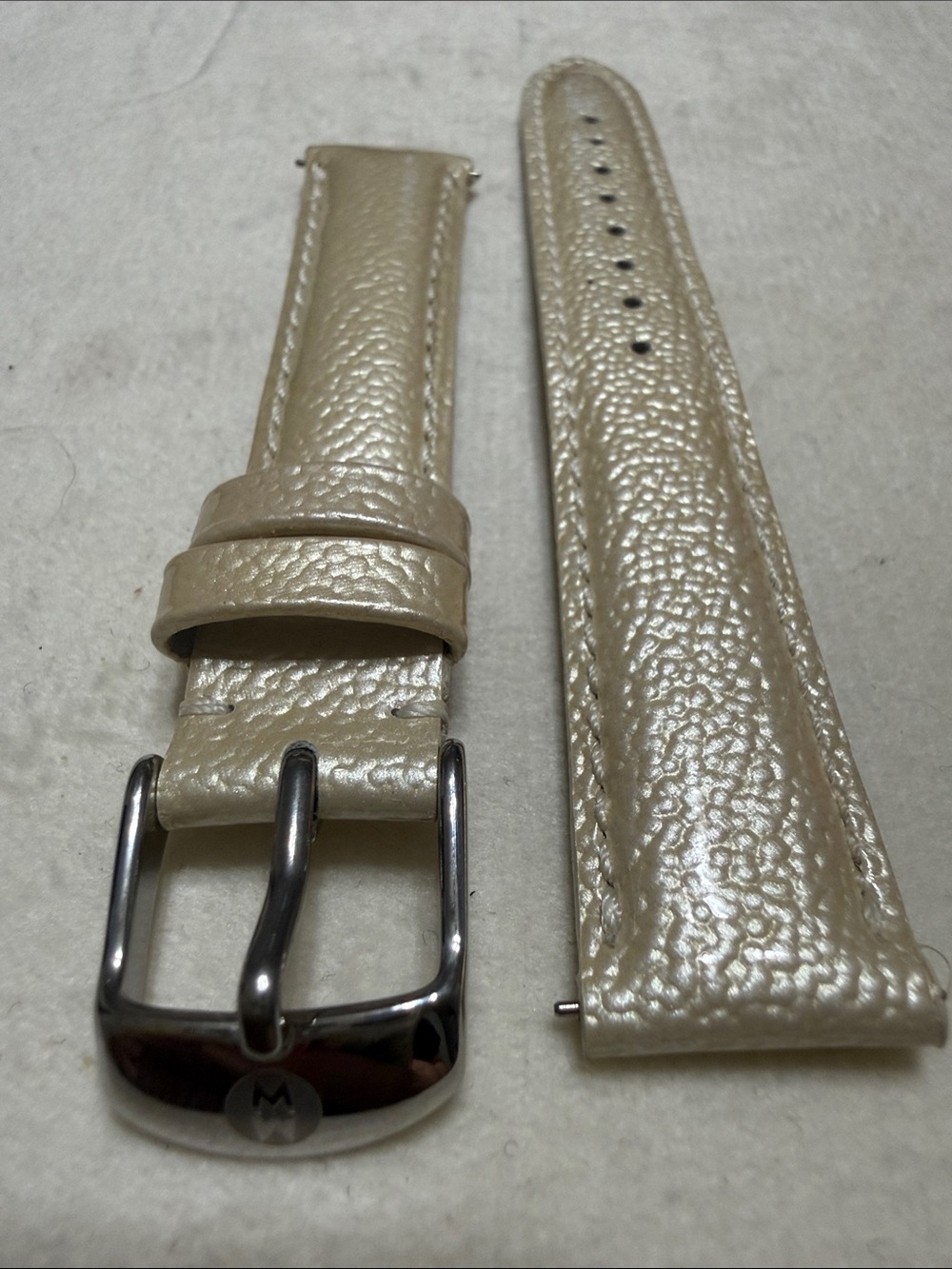 16mm Michele Pearl Beige Leather Watch Strap
